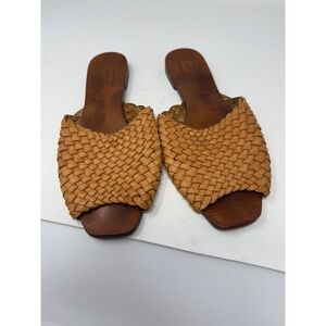 anthropologie Either/Or Leather Woven Sandal Mule Light Brown sz 9